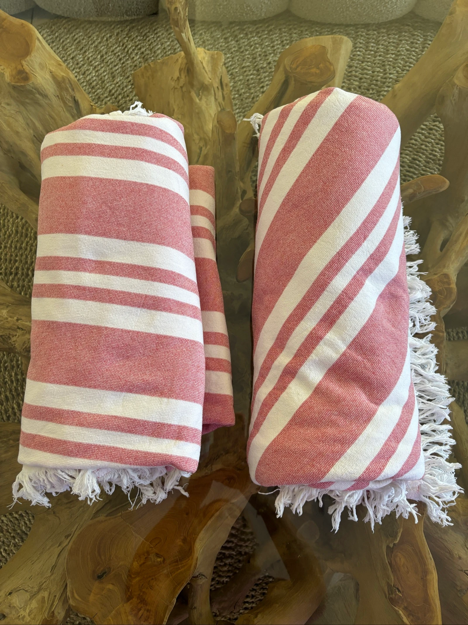 Lot de 2 serviettes rondes foutais rayures 